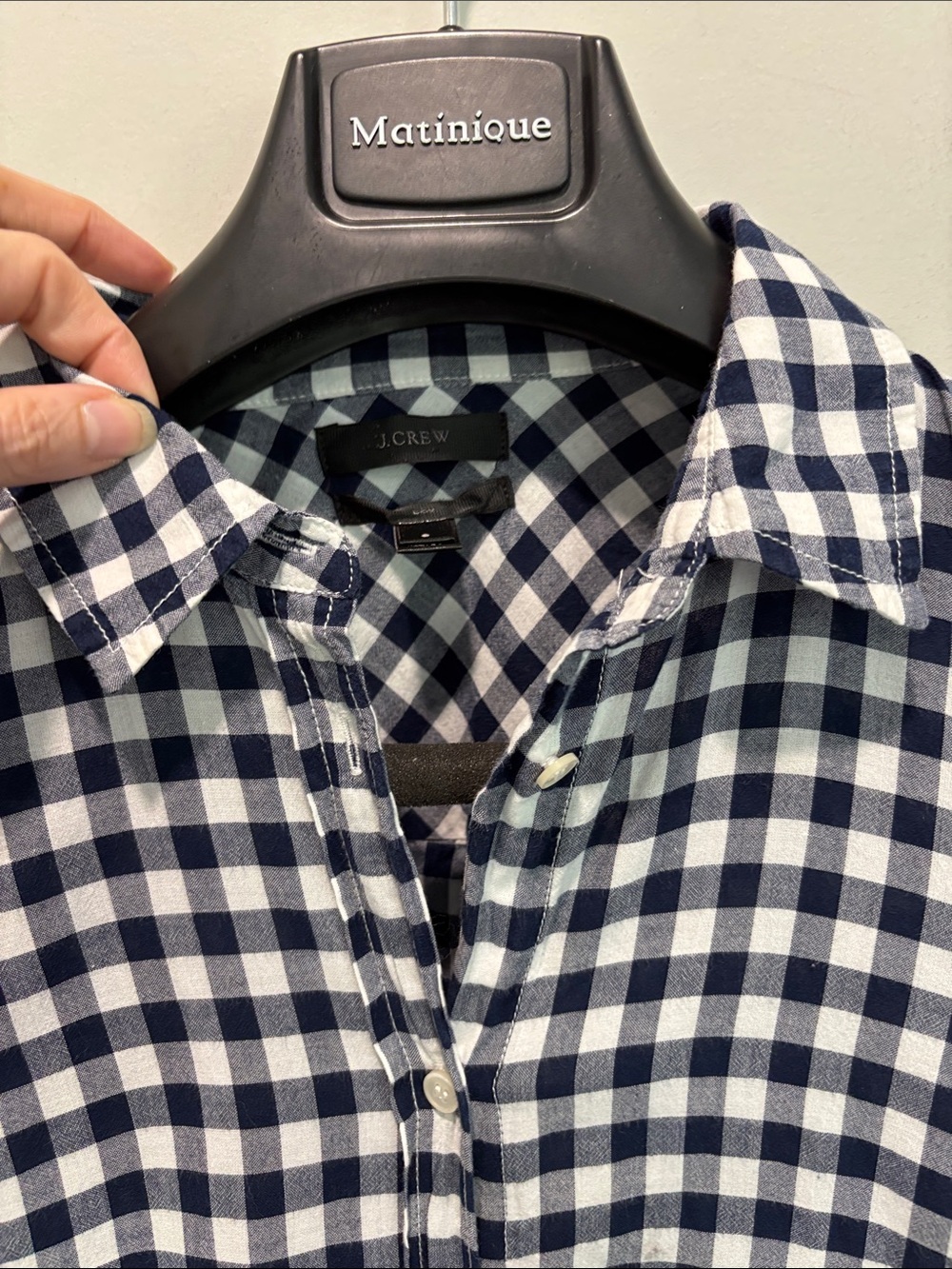 J.Crew Boy Shirt Navy White Gingham Plaid Button Down Cotton Size 8 - Picture 9 of 14